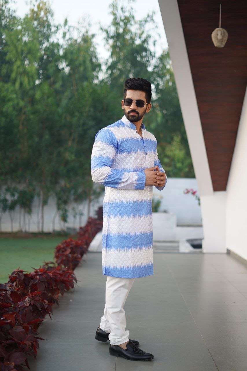 Men's Kurta Pajama Set | Heavy PC Cotton, Embroidery Shading Print, Indian Ethnic Wear