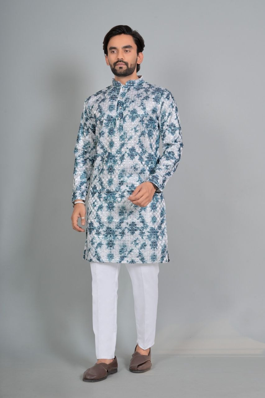 Men's Rayon Digital Print Kurta Pajama Set | Traditional Indian Ethnic Wear