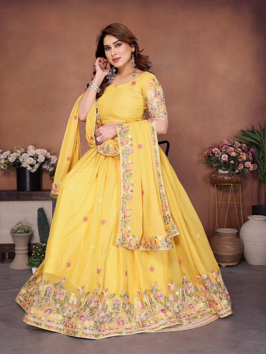Embroidered Star Georgette Lehenga Choli Set, Indian Ethnic Wedding Party Wear