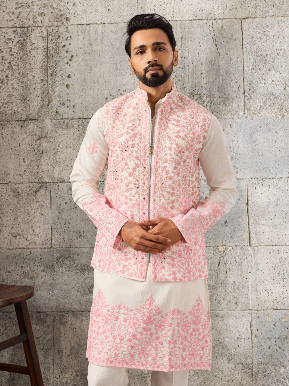 Art Silk Kurta Koti Set | Real Mirror Multi Thread Embroidery Wedding Outfit