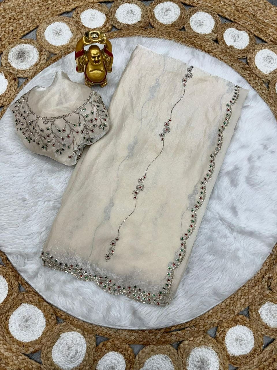 Space Silk Saree | Jarkan Stone Work, Designer Party Wear, Festive Wedding Ensemble