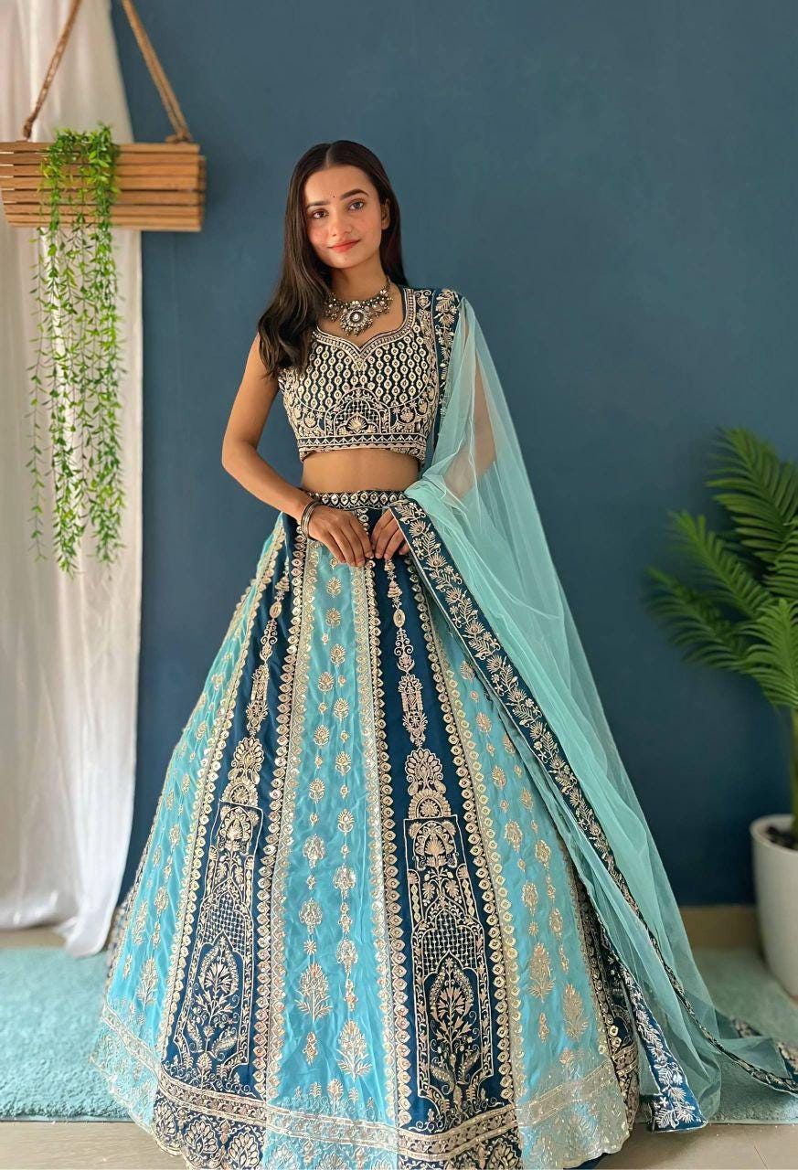 Faux Georgette Lehenga Choli Set | Sequins Embroidery Work, 3 Meter Flair