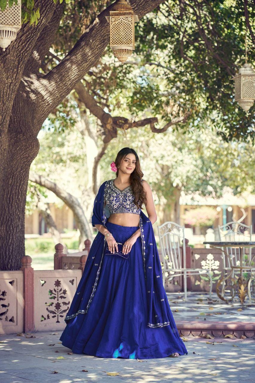 Kashmiri Lehenga Choli Set | Tube Beads, Sequins Embroidery | 5 Meter Flair Indian Wedding Wear
