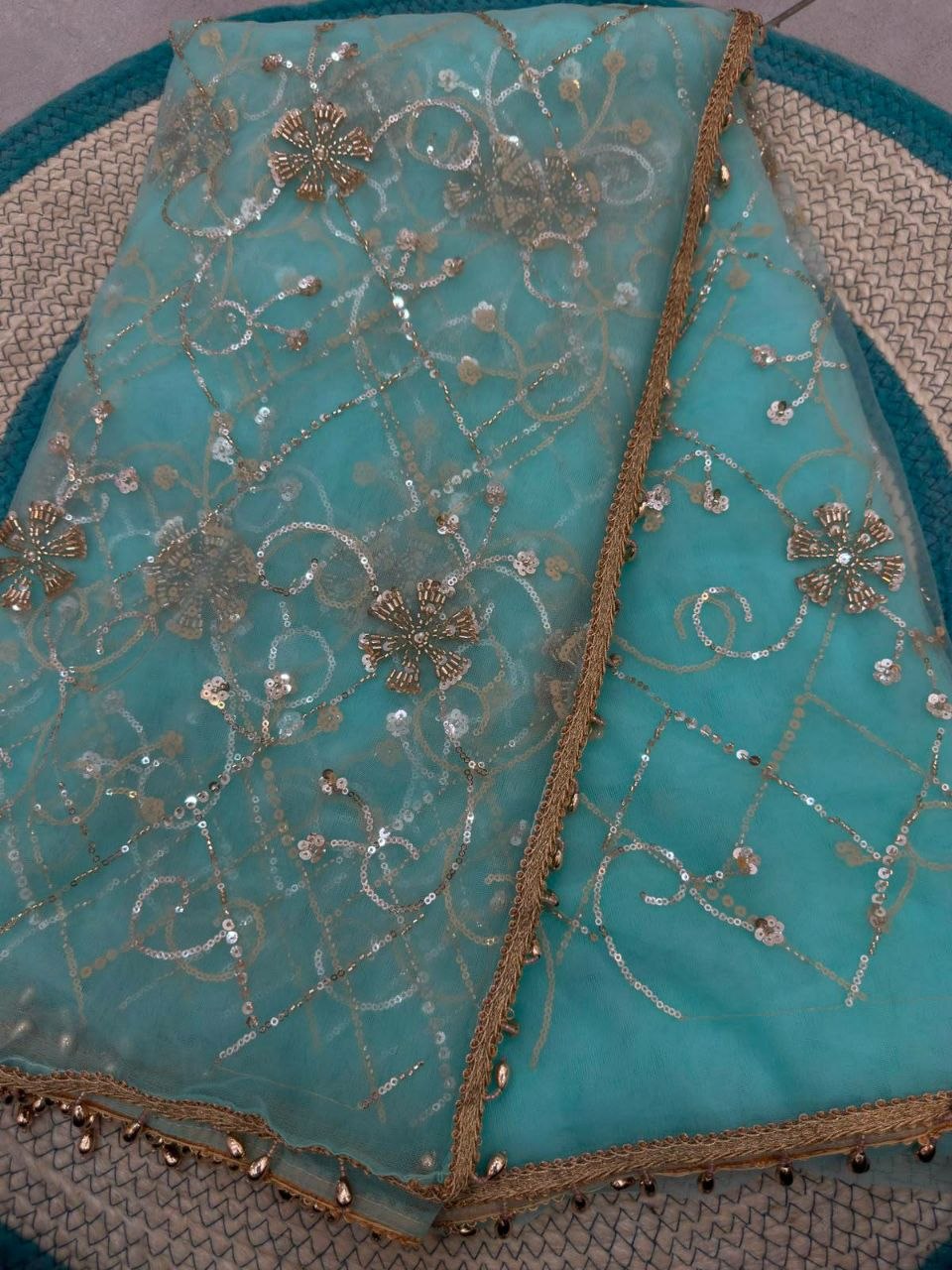 Designer Net Embroidered Saree | Beads, Pearls & Sequin Work Saree | Luxury Party Wear Saree, Unstitched Blouse | Wedding Reception Saree