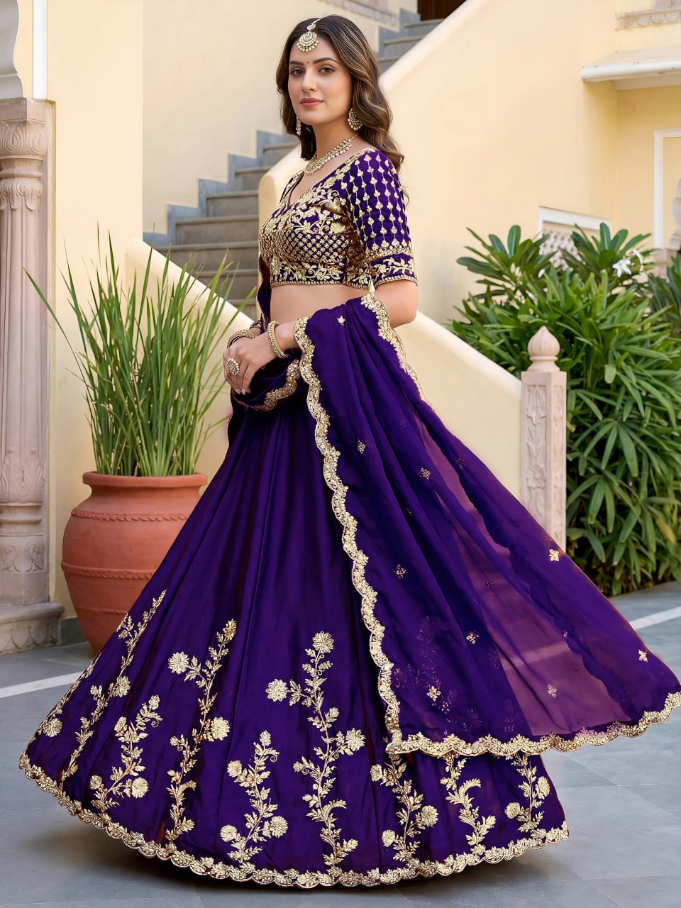 Purple Rangoli Silk Lehenga Choli Set | Zari Dori Sequins Embroidery, Festive Outfit