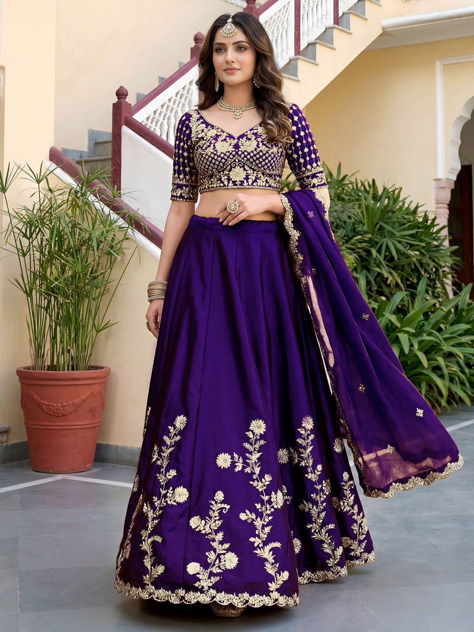 Purple Rangoli Silk Lehenga Choli Set | Zari Dori Sequins Embroidery, Festive Outfit