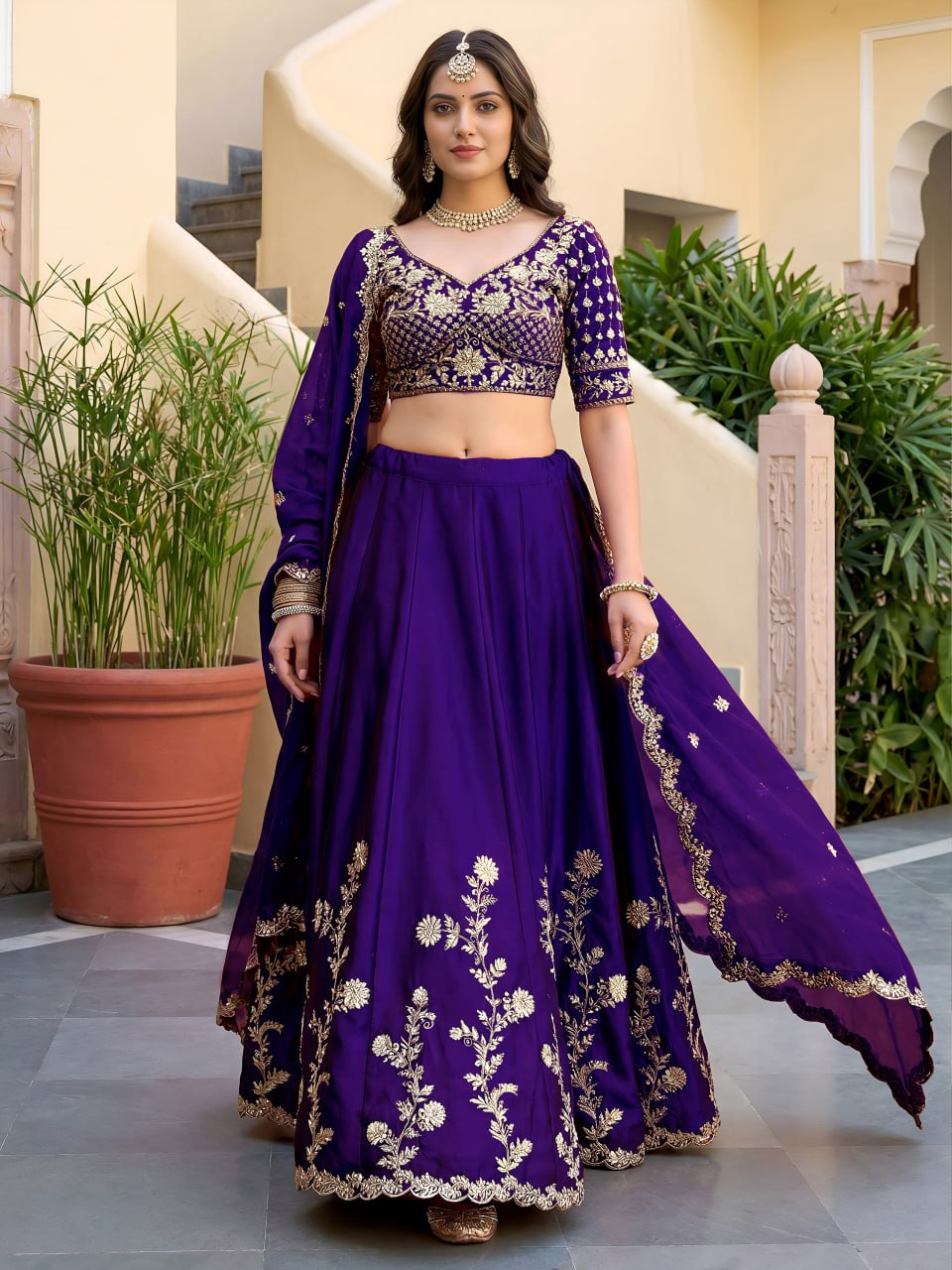 Purple Rangoli Silk Lehenga Choli Set | Zari Dori Sequins Embroidery, Festive Outfit