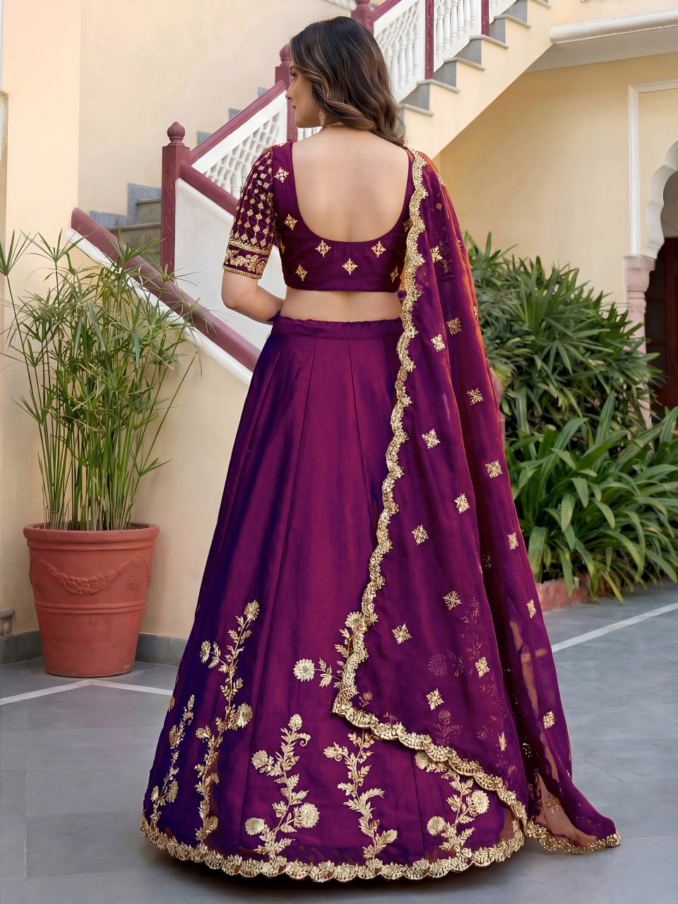 Wine Rangoli Silk Lehenga Choli Set | Zari Dori Sequins Embroidery Bridal Outfit