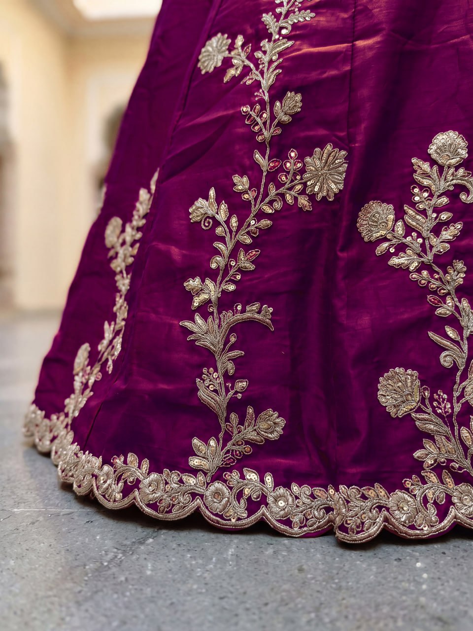 Wine Rangoli Silk Lehenga Choli Set | Zari Dori Sequins Embroidery Bridal Outfit