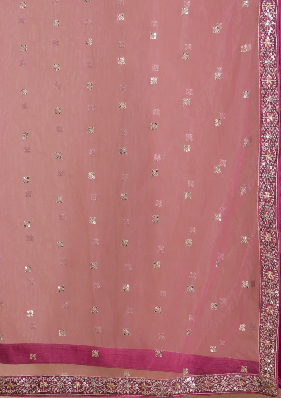 Rosy Mauve Georgette Lehenga Choli Set | Zari Sequins Embroidered Wedding Outfit Net Dupatta