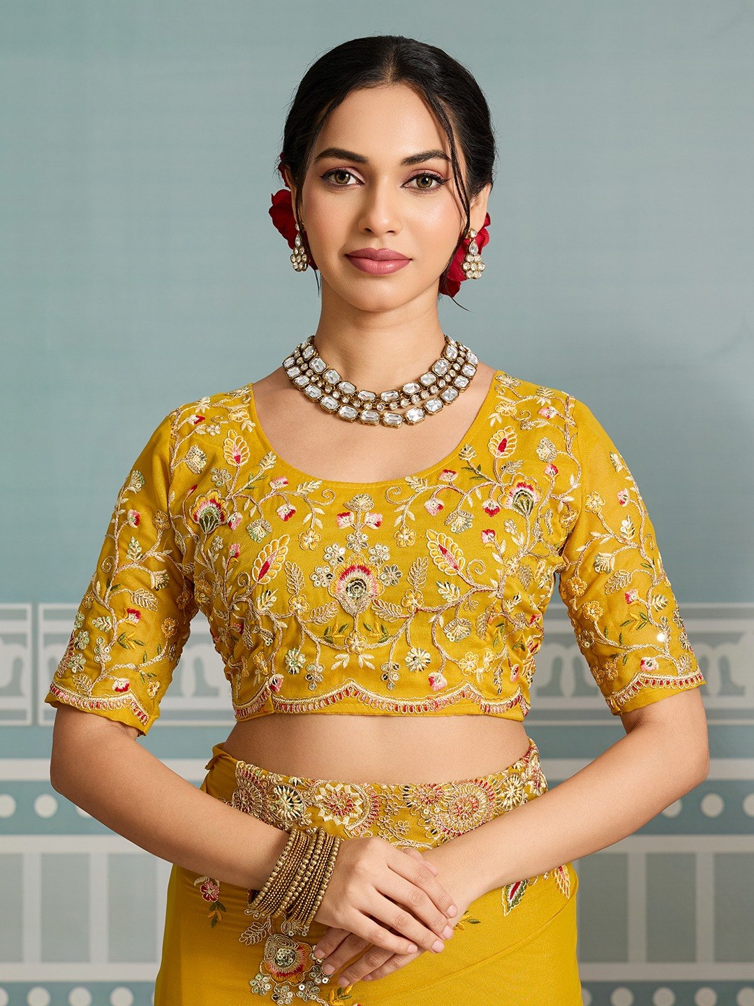 Soft Star Georgette Embroidered Saree with Cutwork Aarco Border