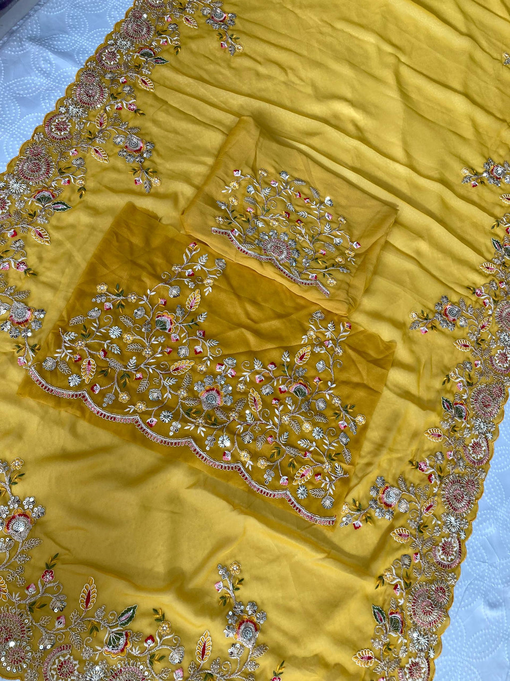 Soft Star Georgette Embroidered Saree with Cutwork Aarco Border