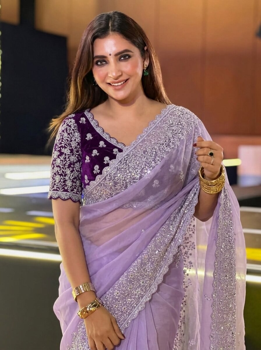 Soft Organza Embroidered Saree with Cutwork Border | Designer Wedding Saree | Mono Banglory Silk Embroidered Blouse | Festive Party Wear