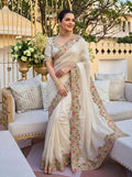Fendy Satin Silk Saree with C-Pallu Embroidery | Designer Wedding Wear Blouse Piece