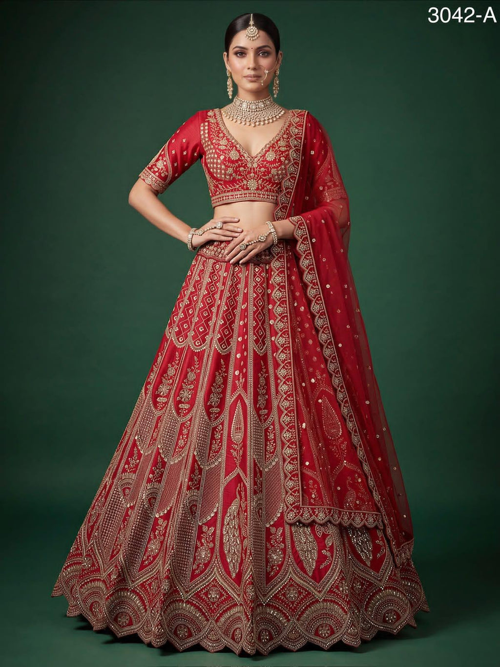 Luxury Slub Silk Bridal Lehenga Choli Set | Hand Bead Crystal Embroidery, Zari, Sequins Dupatta