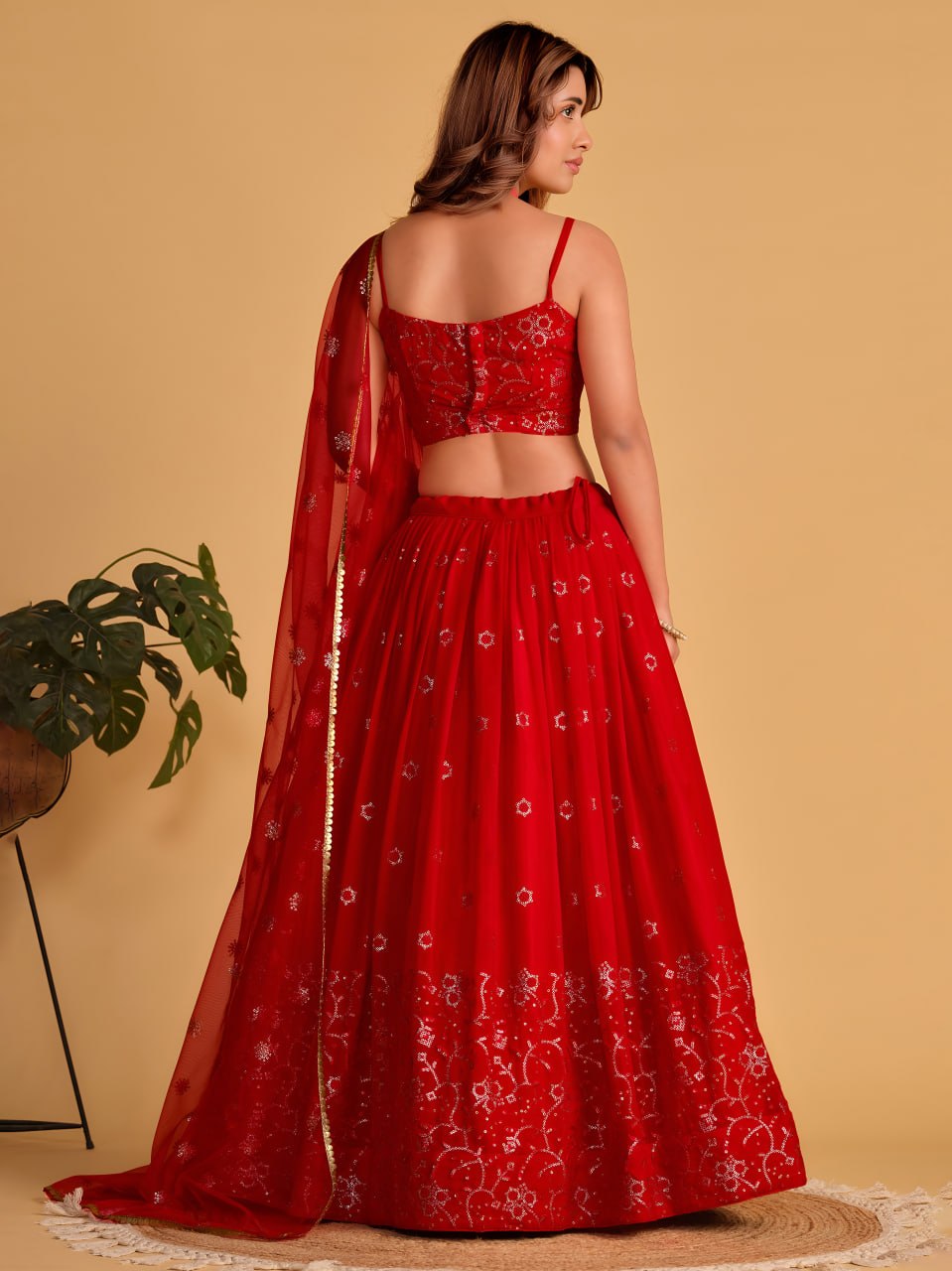 Red Georgette Lehenga Choli Set | Zari & Sequin Embroidered Wedding Lehenga | Semi-Stitched Party Wear Lehenga with Soft Net Dupatta