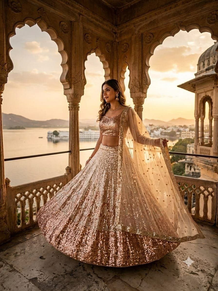 Butterfly Soft Net Lehenga Choli Set | Dual Sequin Embroidered Wedding Lehenga | Semi-Stitched Party Wear Lehenga with Matching Dupatta
