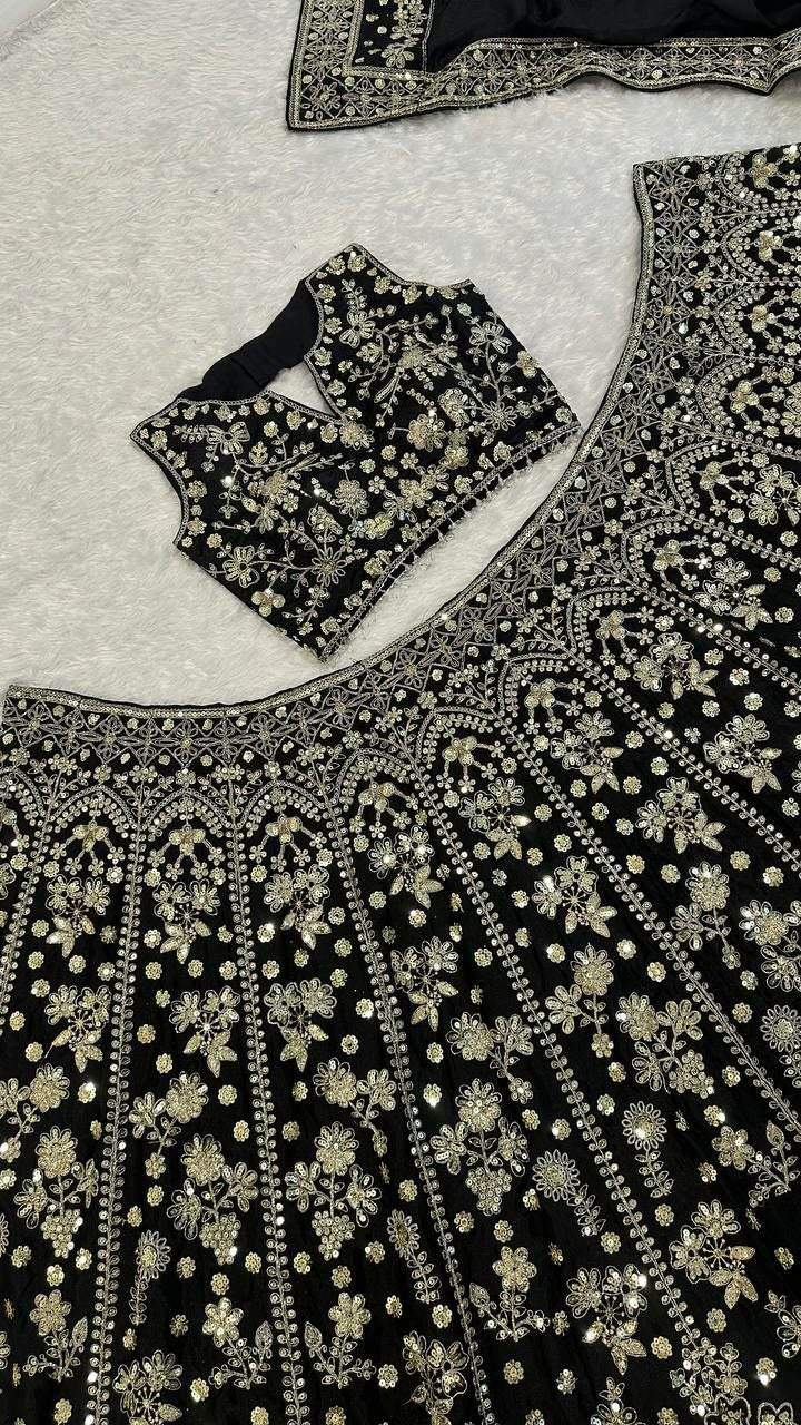 Chinon Silk Lehenga Choli Set | Zari, Dori & Sequin Embroidered Lehenga | Semi-Stitched Wedding And Lehenga with Tassel Blouse, Dupatta