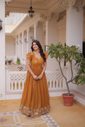 Silver Embroidered Gown, Frill Sleeve Ethnic Party Dress, Flared Anarkali Gown