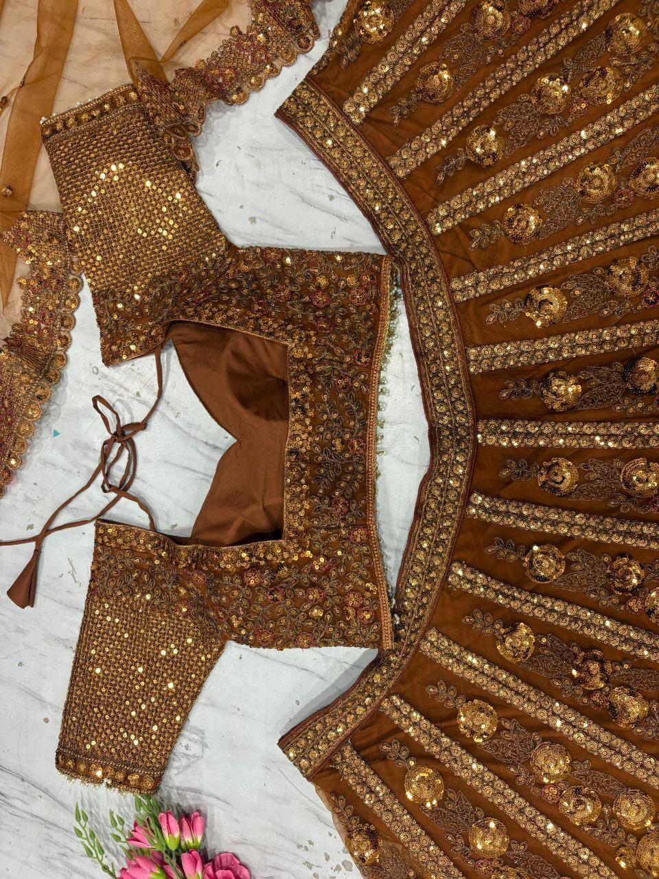 Sequins Dori Embroidery Butterfly Net Lehenga Choli Set | Bridal Wedding Indian Women's Wear