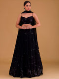 Black Heavy Georgette Lehenga Choli Set | Sequins Embroidered Wedding Lehenga