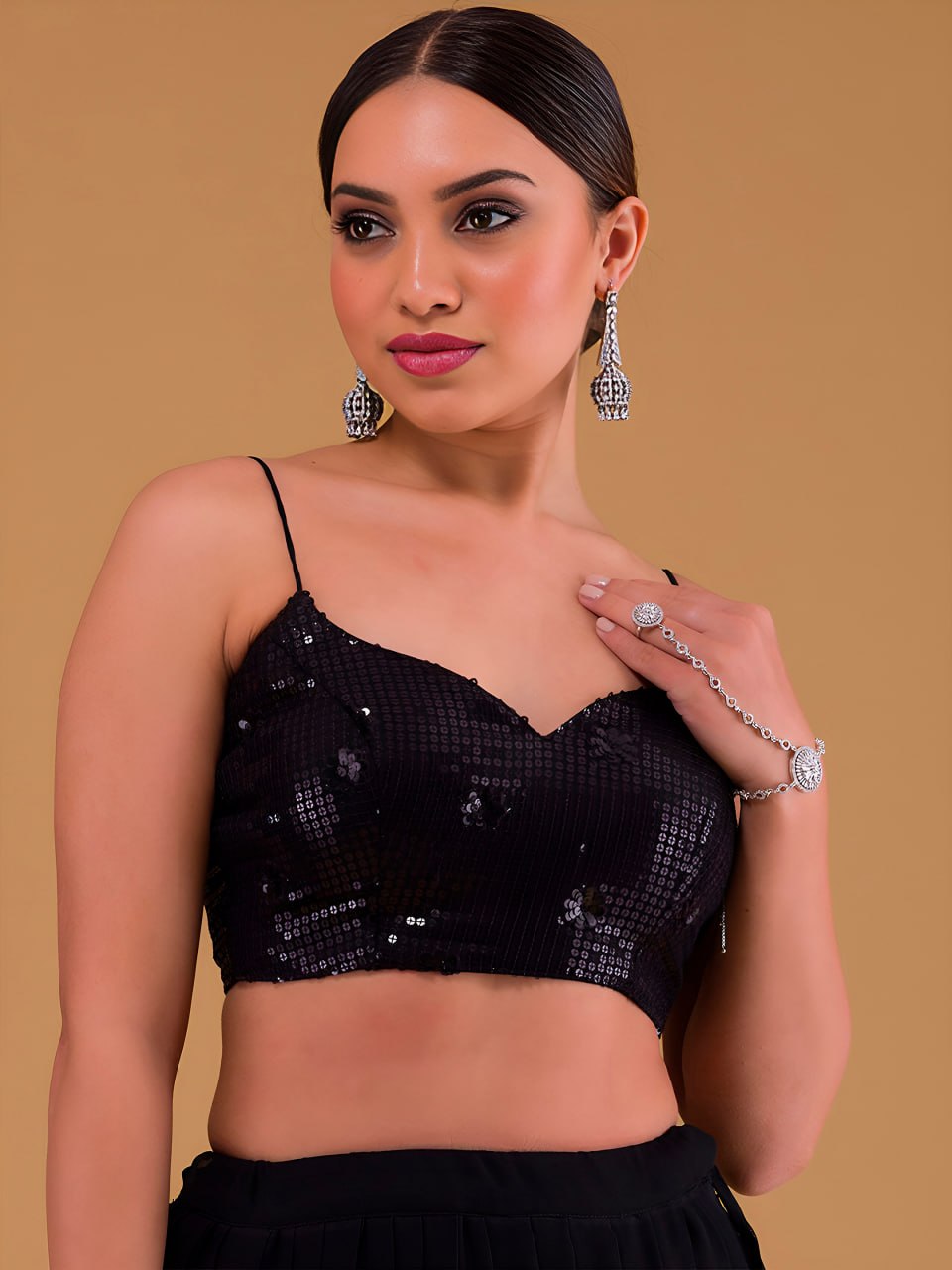 Black Heavy Georgette Lehenga Choli Set | Sequins Embroidered Wedding Lehenga