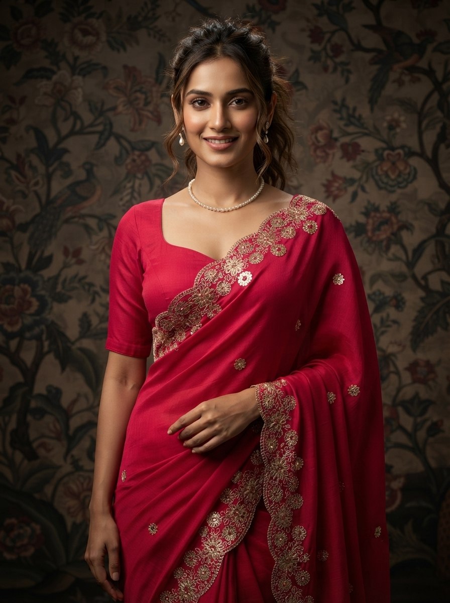 Soft Satin Chiffon Saree with Embroidery Lace Border | Wedding Party Wear (5.5 Meter)