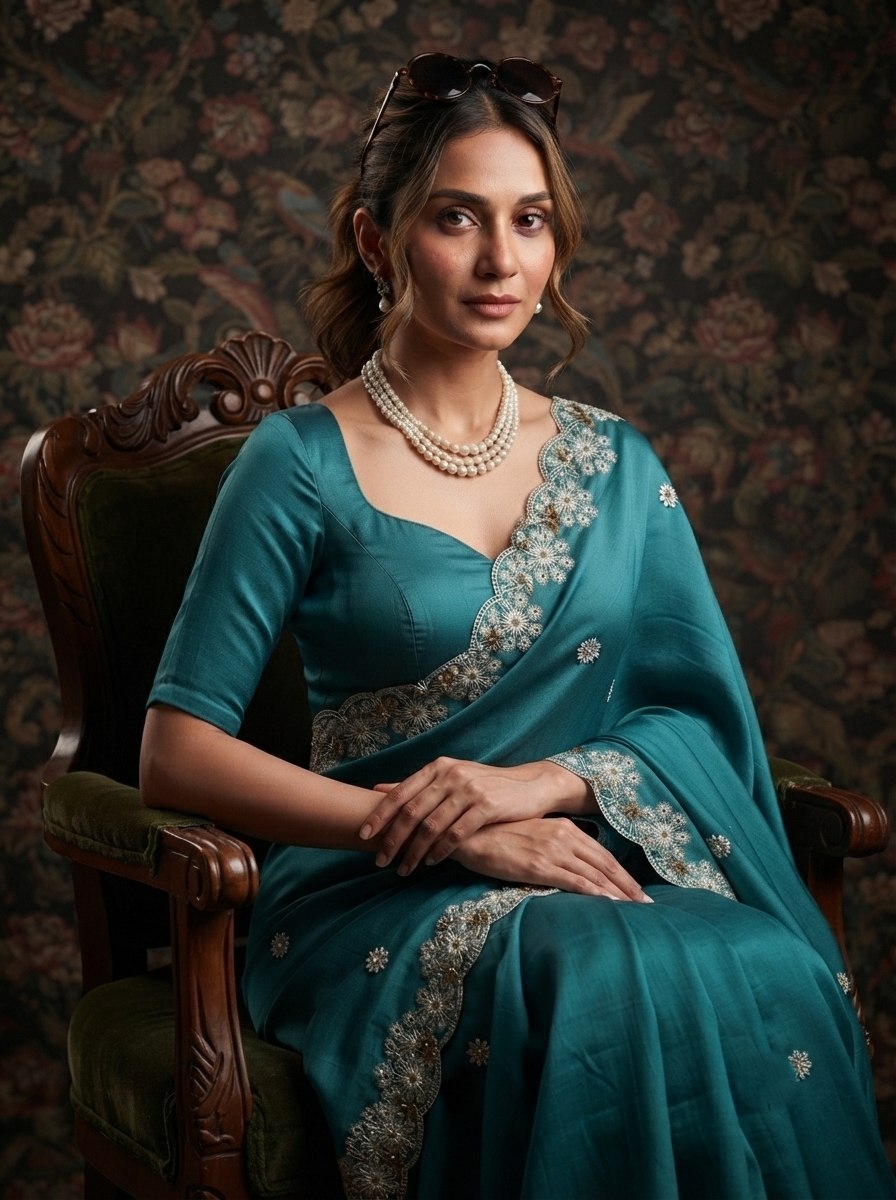 Soft Satin Chiffon Saree with Embroidery Lace Border | Wedding Party Wear (5.5 Meter)