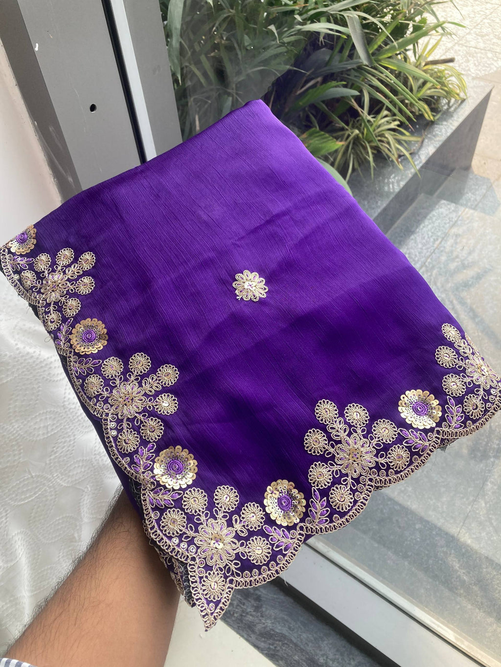 Soft Satin Chiffon Saree with Embroidery Lace Border | Wedding Party Wear (5.5 Meter)