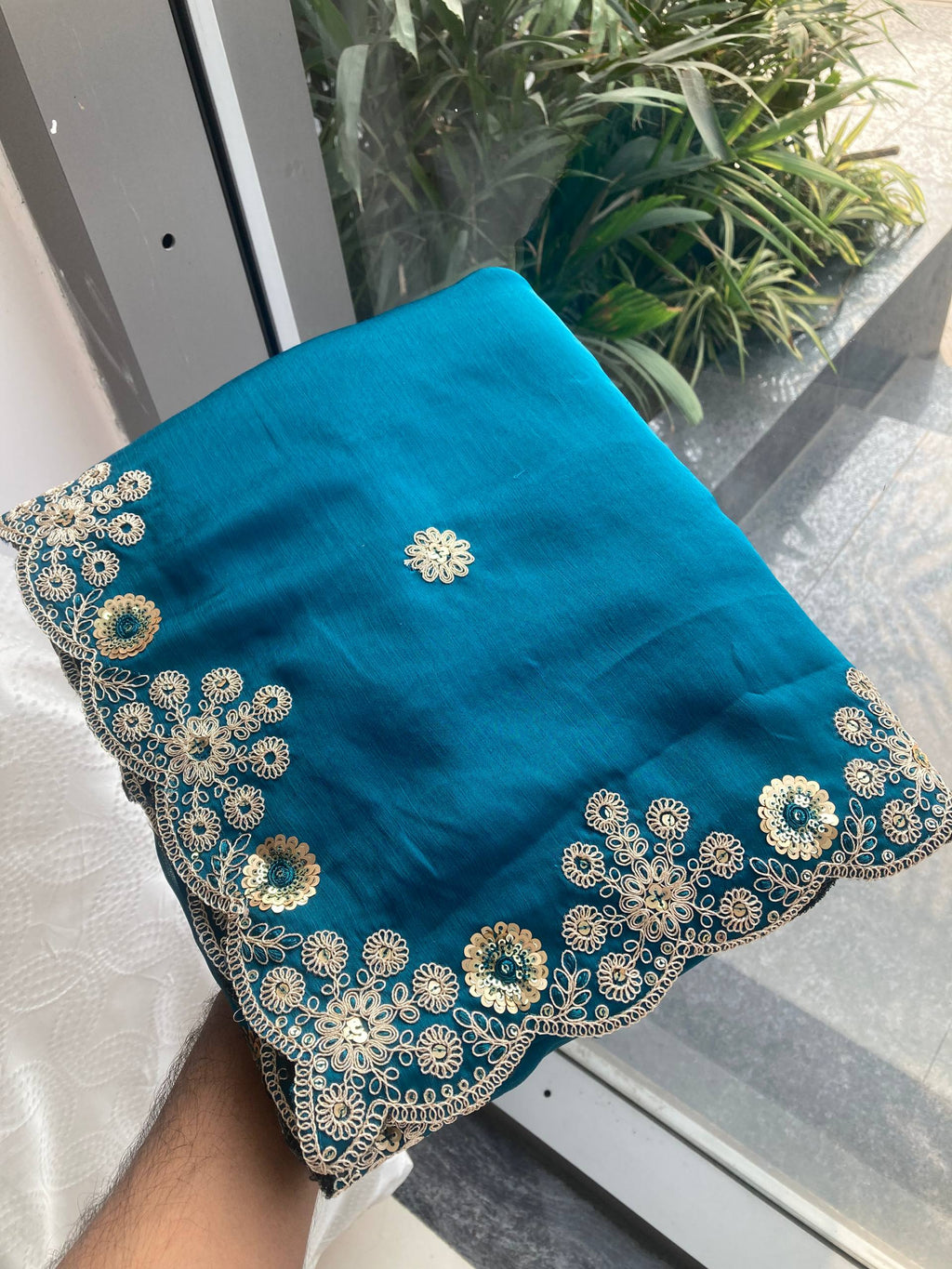Soft Satin Chiffon Saree with Embroidery Lace Border | Wedding Party Wear (5.5 Meter)