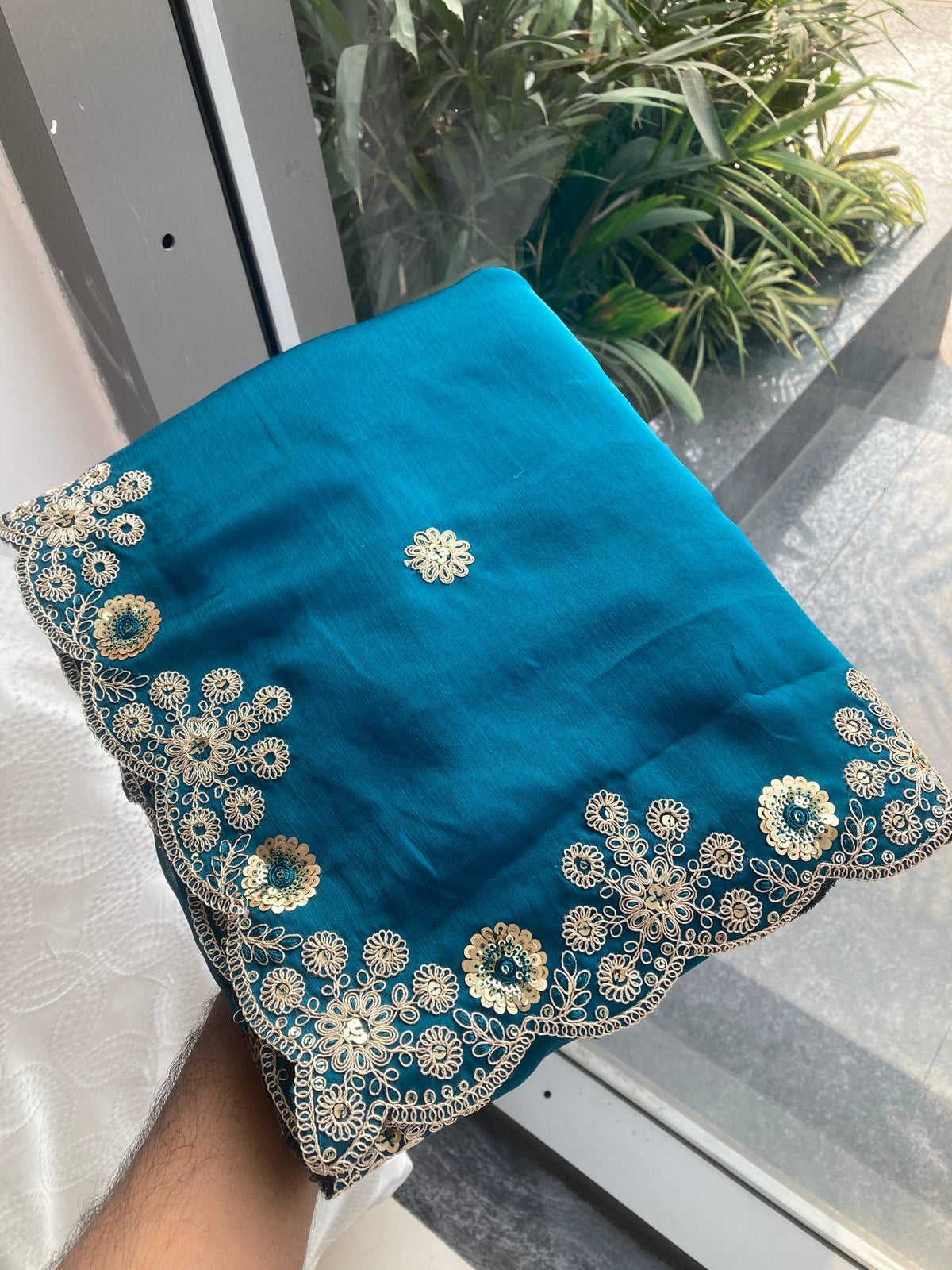Soft Satin Chiffon Saree with Embroidery Lace Border | Wedding Party Wear (5.5 Meter)
