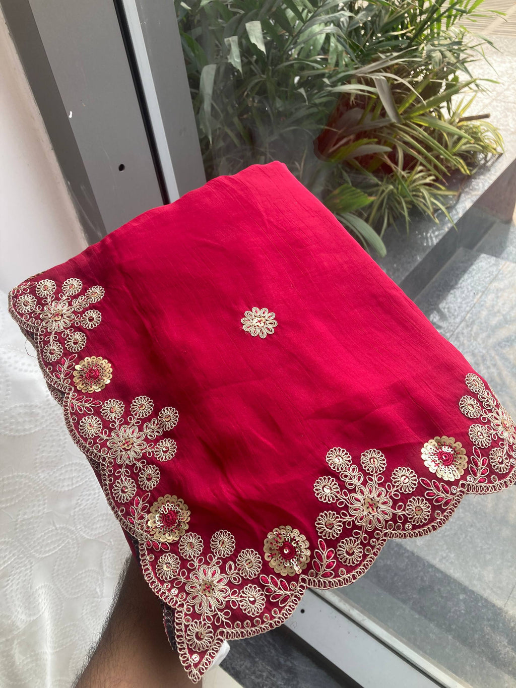 Soft Satin Chiffon Saree with Embroidery Lace Border | Wedding Party Wear (5.5 Meter)
