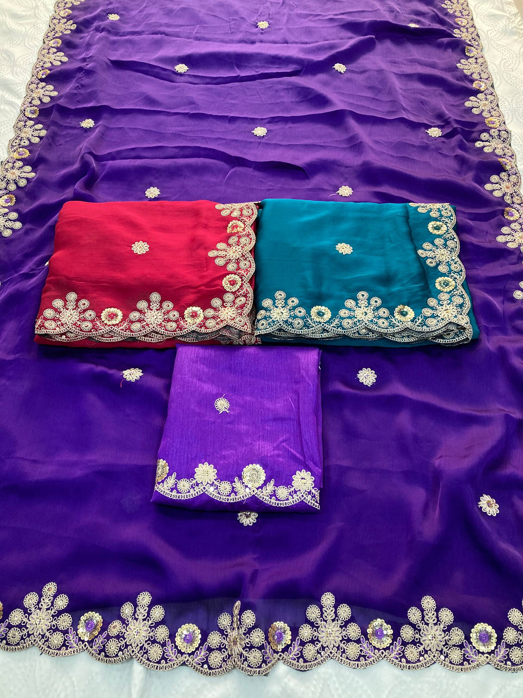 Soft Satin Chiffon Saree with Embroidery Lace Border | Wedding Party Wear (5.5 Meter)