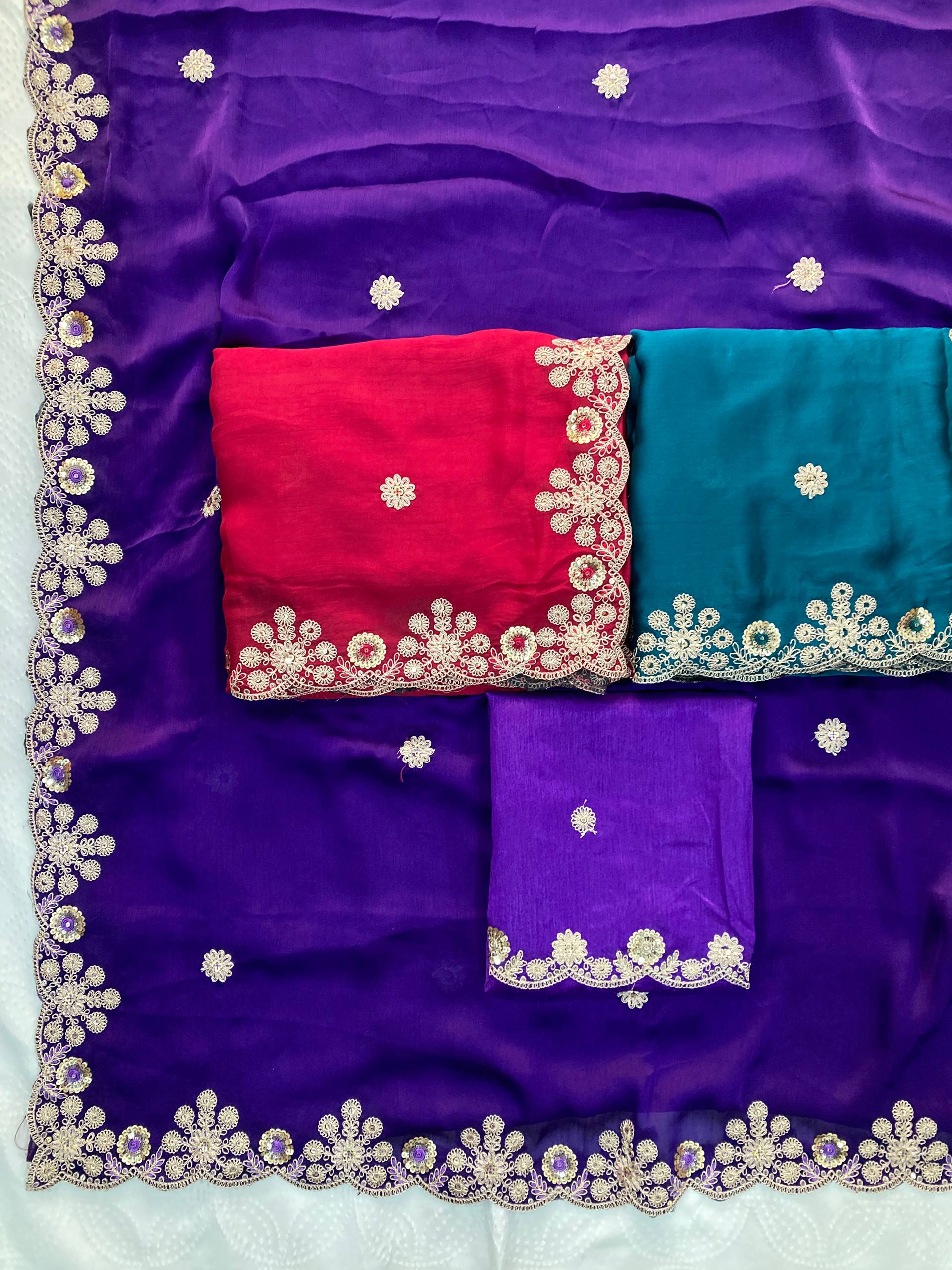 Soft Satin Chiffon Saree with Embroidery Lace Border | Wedding Party Wear (5.5 Meter)