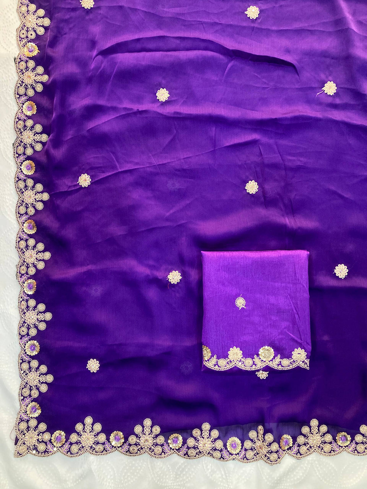 Soft Satin Chiffon Saree with Embroidery Lace Border | Wedding Party Wear (5.5 Meter)