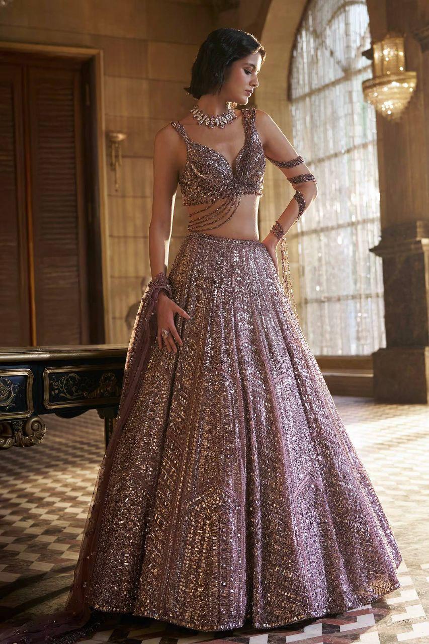 Kasturi Silk Lehenga Choli, Dori Sequins Thread Work, 3.5 Meter Flare, Indian Wedding Wear