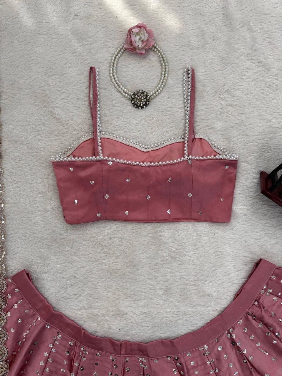 Japan Satin Lehenga Choli Set, Sequins Dori Work, Bridal Wedding Party Wear Fully Stitched