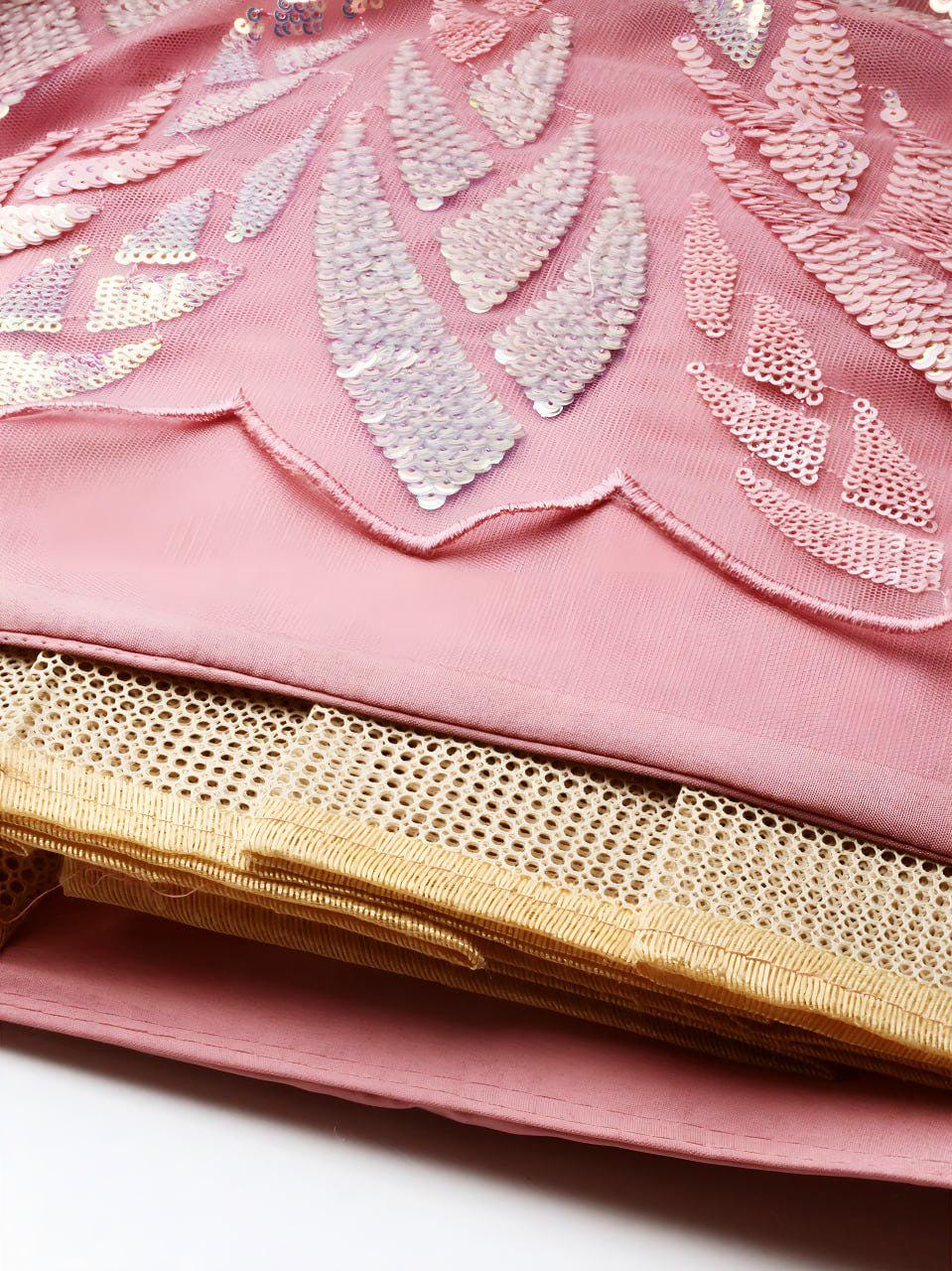 Light Pink Soft Net Lehenga Choli Set, Sequins Embroidery, Semi-Stitched Bridal Wear
