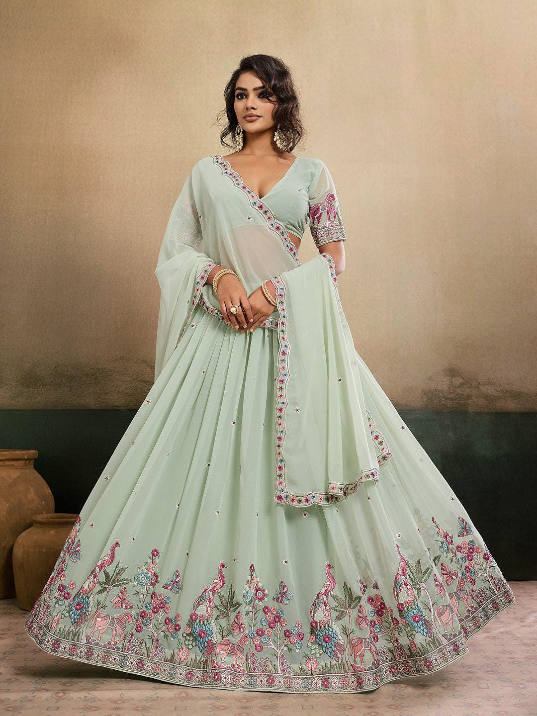 Embroidered Star Georgette Lehenga Choli Set | 4.5 Meter Flare, Cutwork Dupatta, Indian Festive Wear