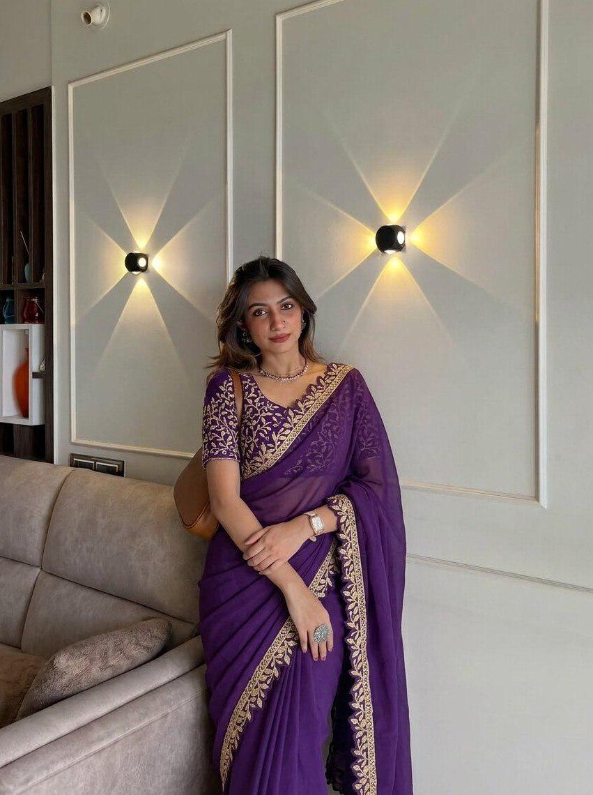 Rangoli Silk Saree | Lace Cutwork Border, Embroidered Blouse, Wedding Party Wear