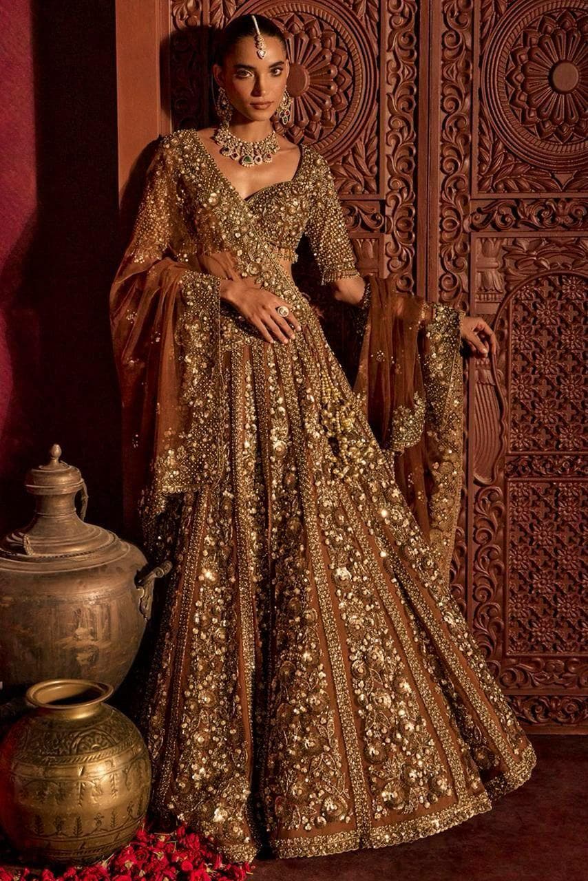 Sequins Dori Embroidery Butterfly Net Lehenga Choli Set | Bridal Wedding Indian Women's Wear