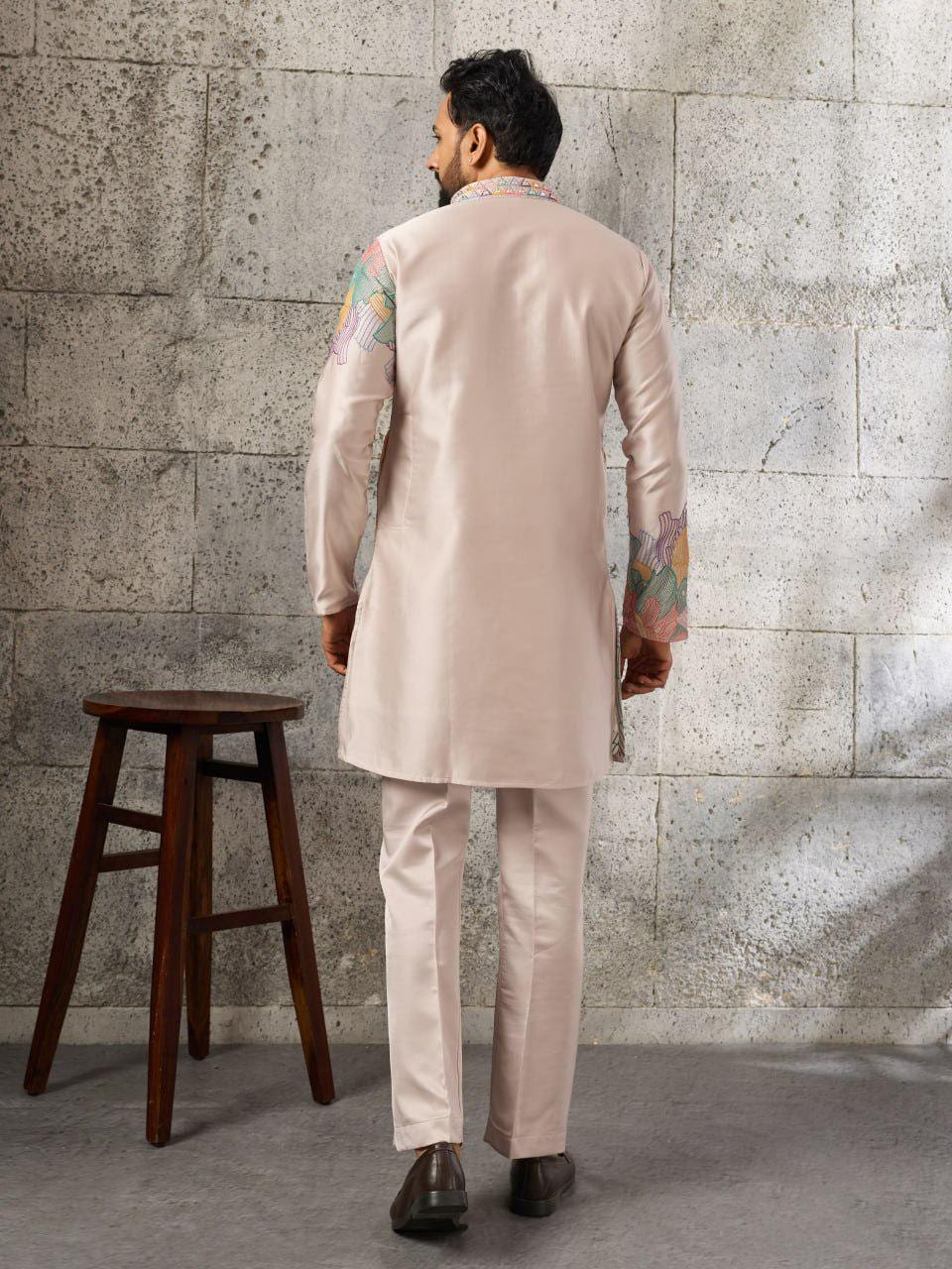 Men's Silk Kurta Pant Set | Thread Sequin Embroidery, Festive Wedding Outfit