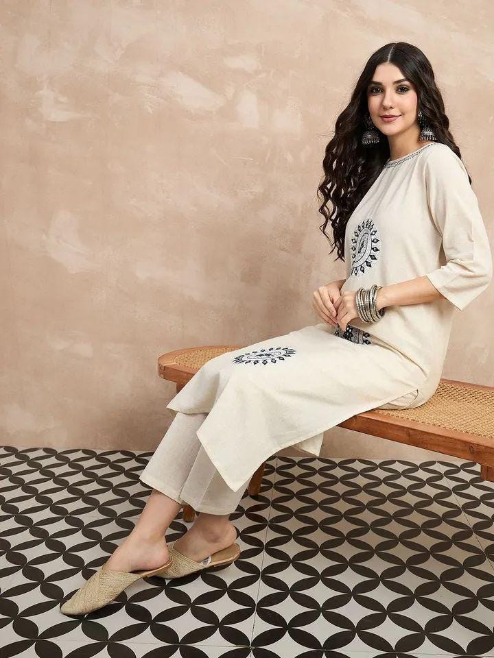 Elegant Ivory Cotton Flex Kurta Set