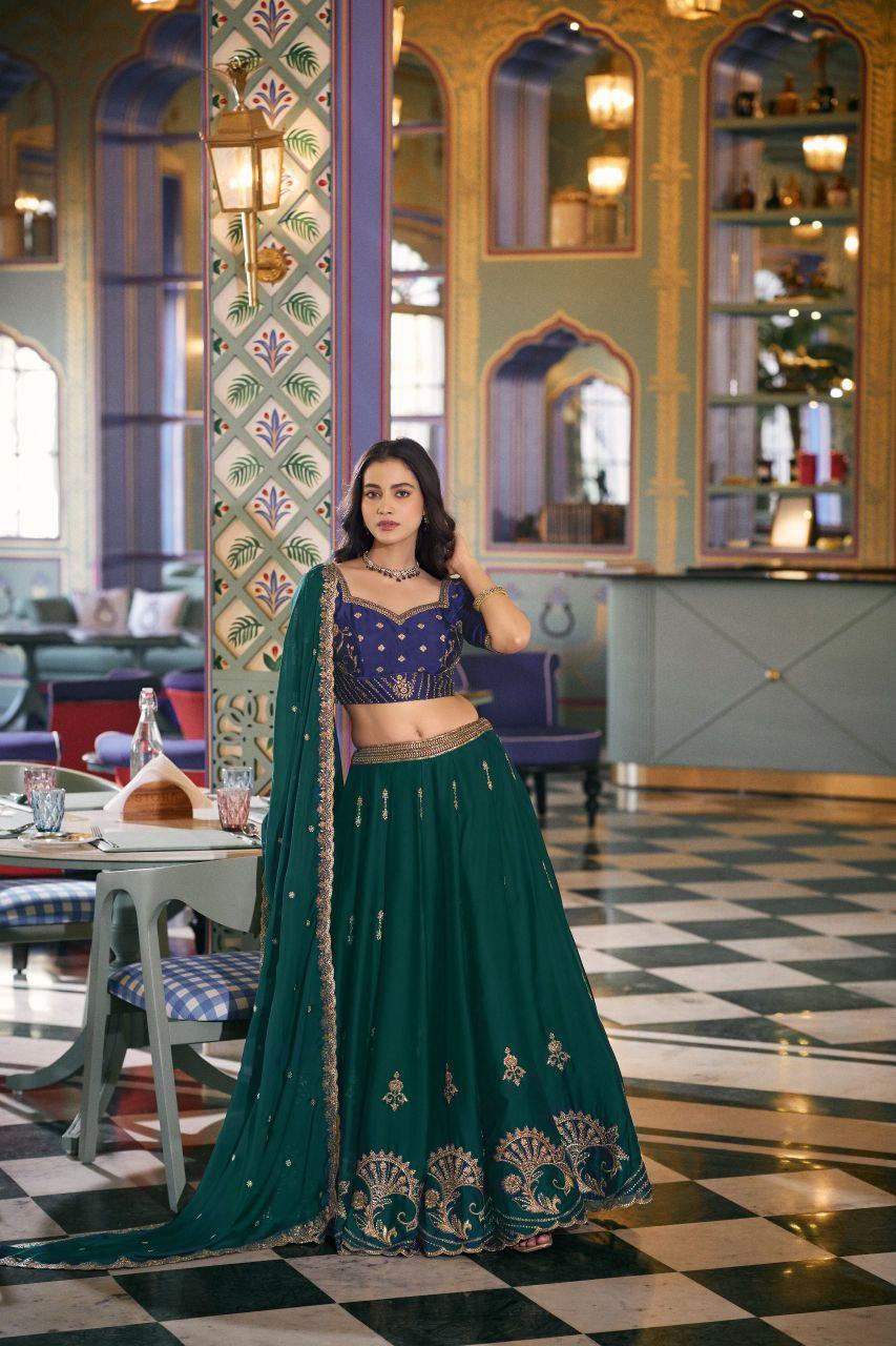 Rangoli Silk Lehenga Choli | Sequins Thread Embroidery, 4 Meter Flare Bridal Wear Set
