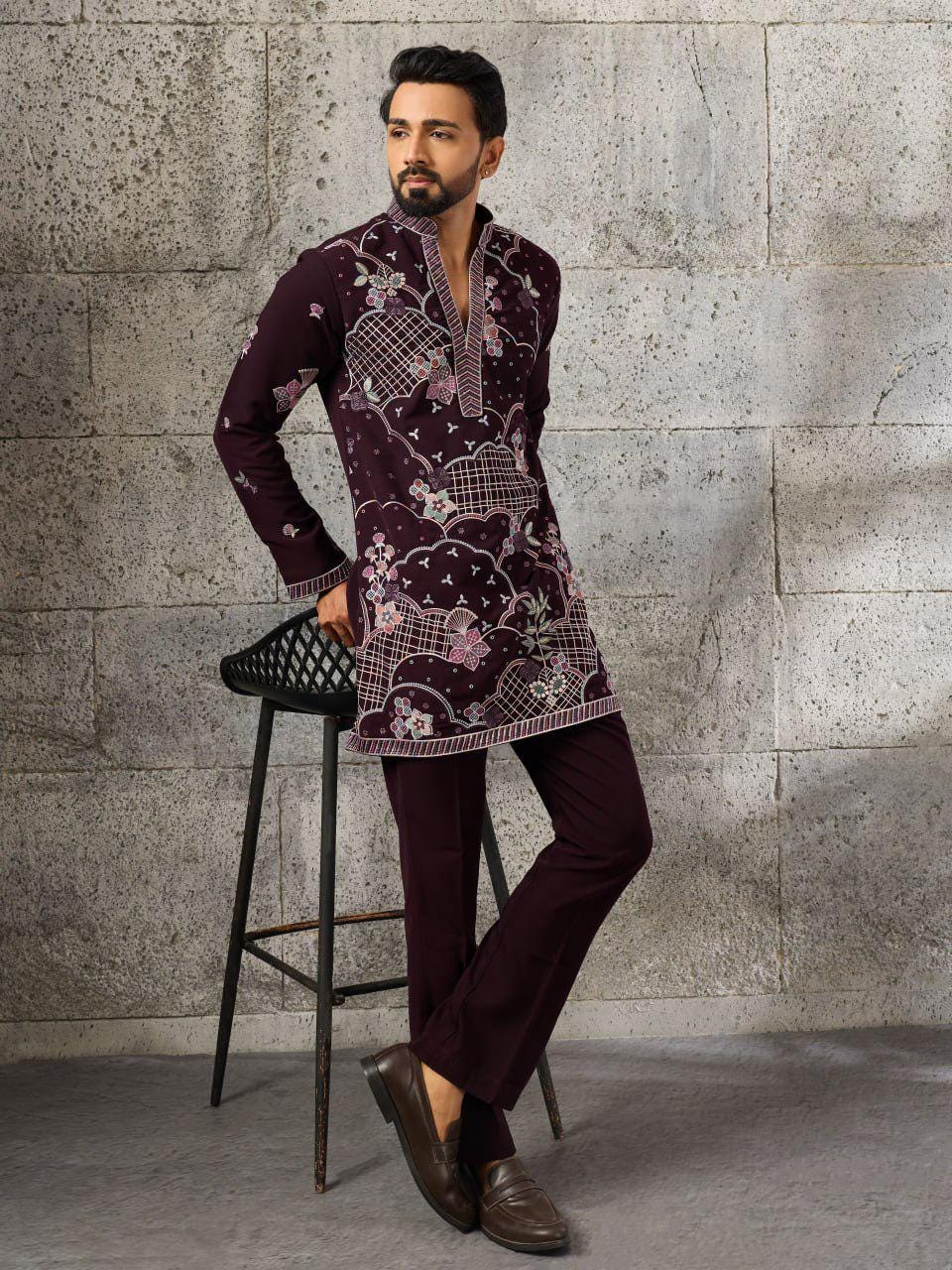 Men's Japanese Fabric Kurta Pant Set | Designer Festive Wear with Beads Work