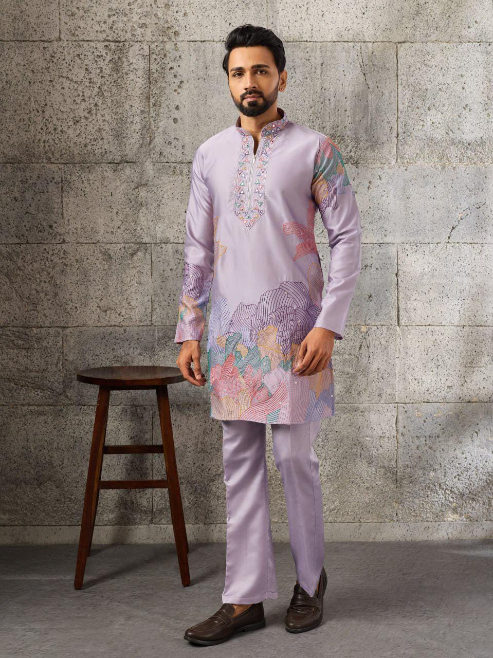 Silk Kurta Pant Set | Thread Sequin Embroidered Ethnic Wear
