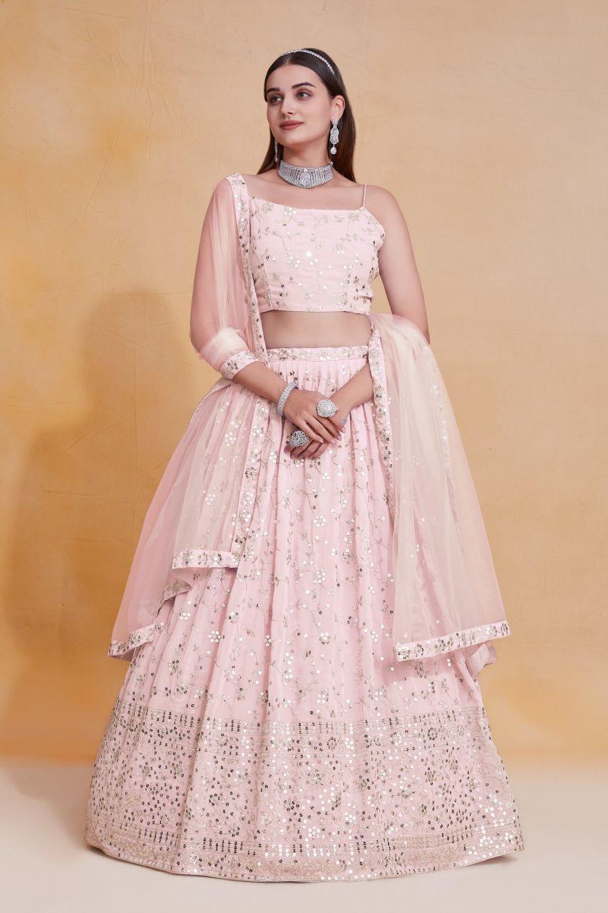 Georgette Lehenga Choli | Heavy Zari Sequin Embroidery, 3.2 Meter Flare, Indian Wedding Wear