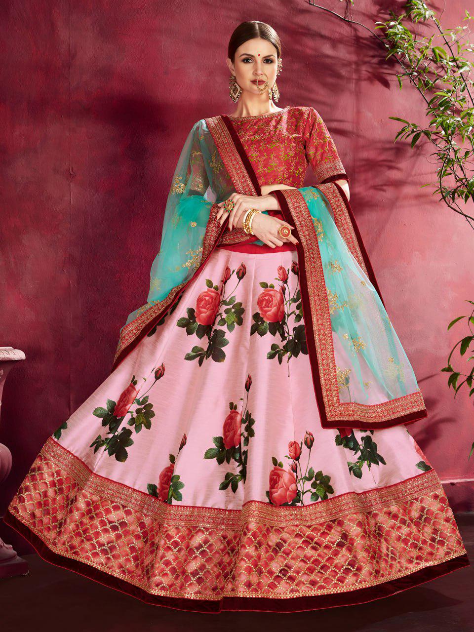 Cream Tissue Lehenga Choli Set, Sequins Embroidery, Wedding Party Wear