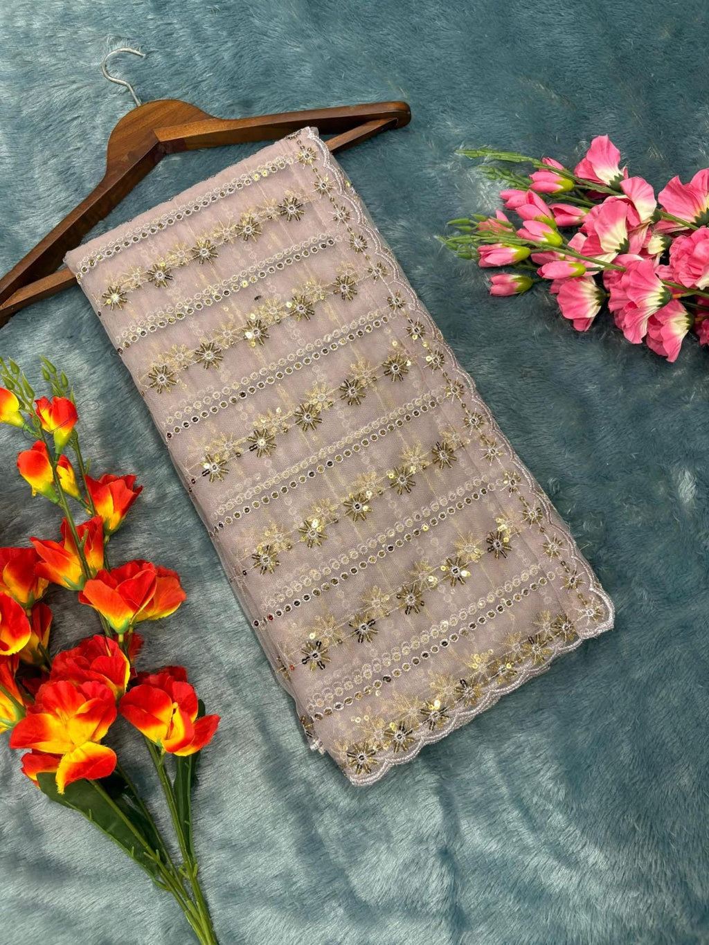 Butterfly Net Sequins Saree with Unstitched Blouse, Embellished Indian Party Wear Wedding Saree