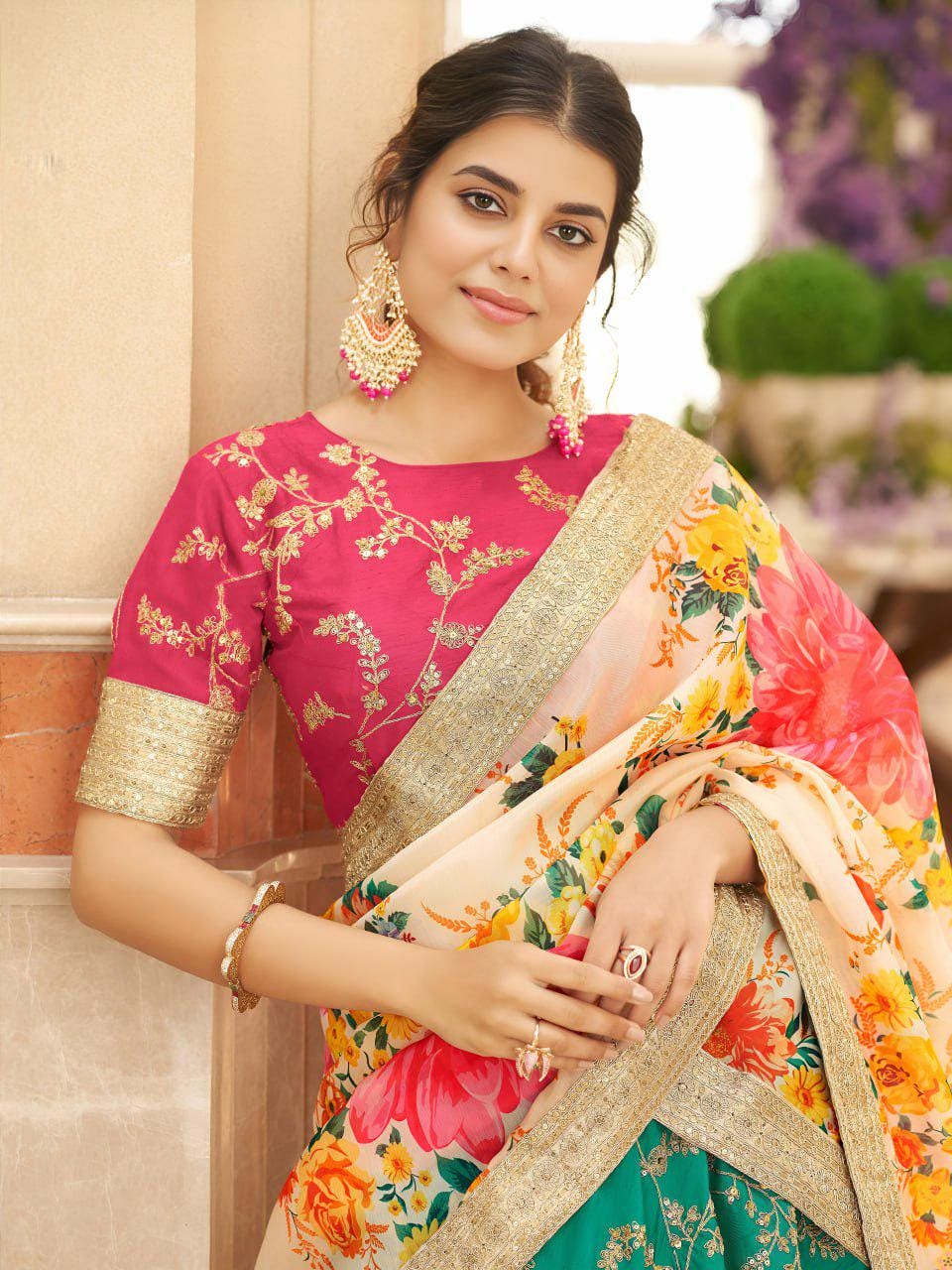 Green Art Silk Lehenga Choli | Zari Sequin Embroidery, Floral Organza Dupatta